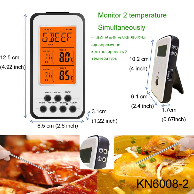 Digital BBQ Thermometer Wireless Kitchen Oven Food Cooking Grill Smoker Meat Thermometer with Probe and Timer Temperature Alarm