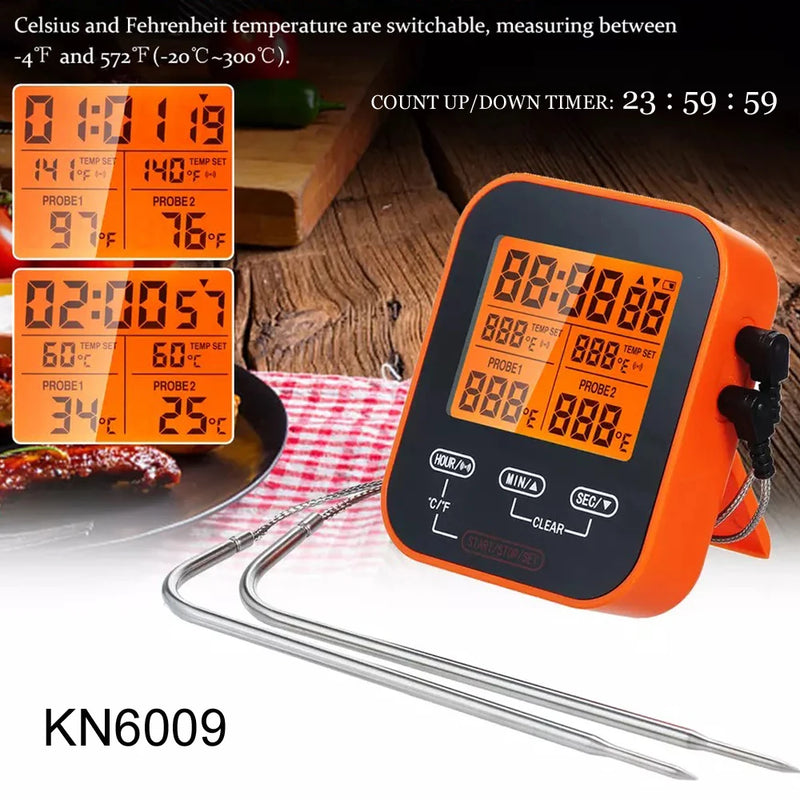 Digital BBQ Thermometer Wireless Kitchen Oven Food Cooking Grill Smoker Meat Thermometer with Probe and Timer Temperature Alarm