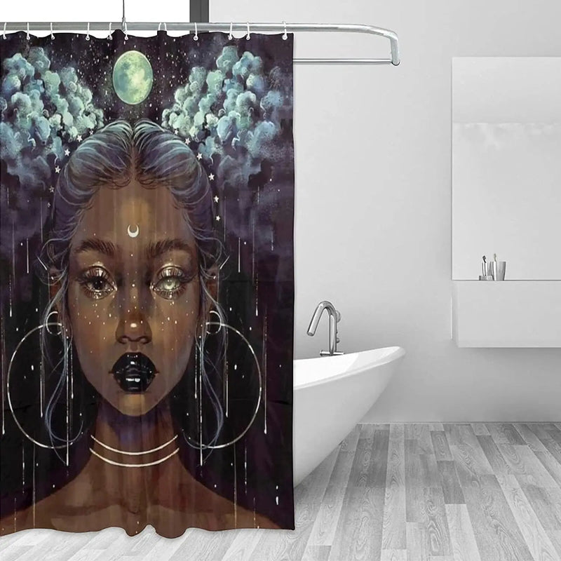 Shower Curtain African American Woman  Lovely Afro Lady Black Girl Sunflower Design Afrocentric Style Bathrom Decor