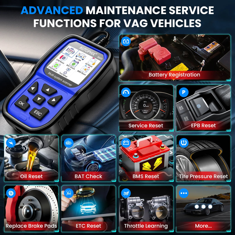 AUTOPScanner Code Reader Engine ABS HIX 5600 Full System Diagnostic Scan Tool OBD2  SRS SAS BMS EPB TPMS Oil Reset Battery for VW