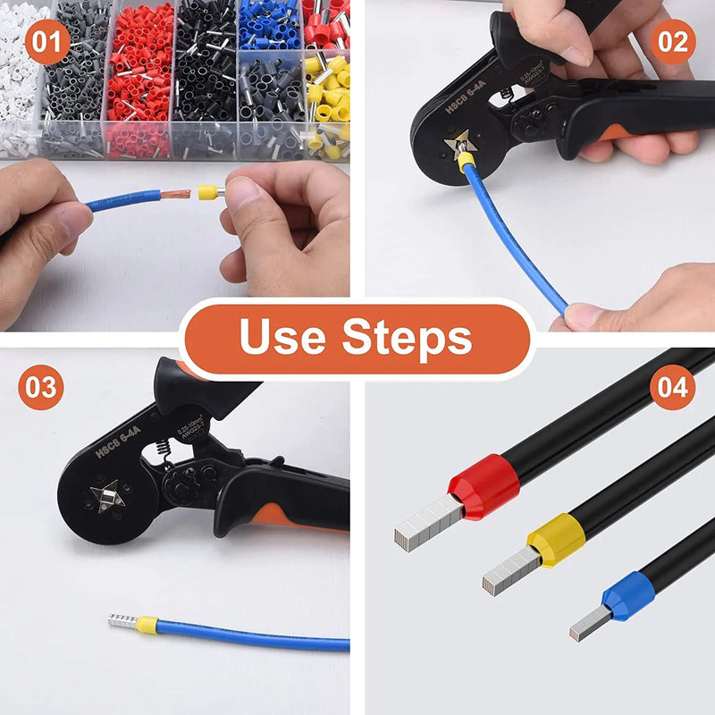 Crimping Pliers Kit Tubular Terminal HSC8 6-4A Crimper Wire Mini Ferrule Crimper Hand Tools Household Electrical Kit With Box