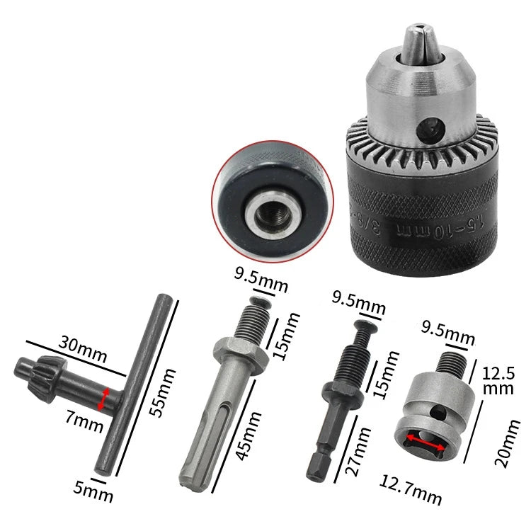 Drill Chuck Set Drill Adapter Changed Impact Wrench Into Eletric Drill  Kits5Pcs 1.5-10mm 3/8-24UNF