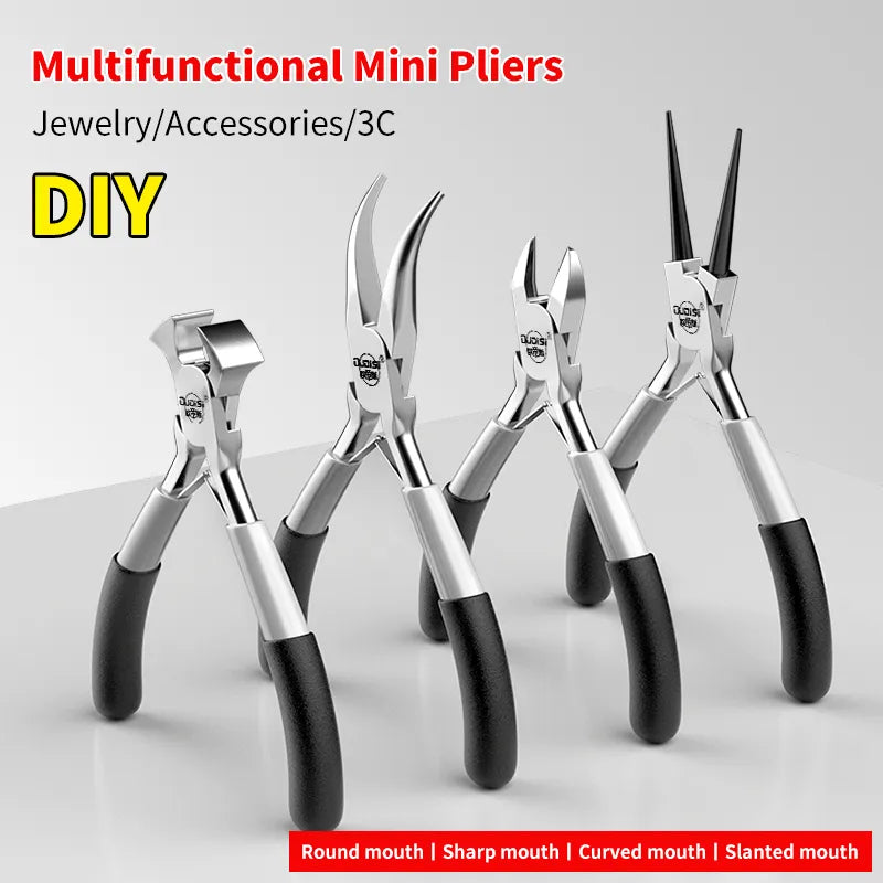 Black Metal Mini Jewelry Pliers Cutter Chain Round Bent Nose Beading Making Repair Tool Kit For DIY Jewelry Tool