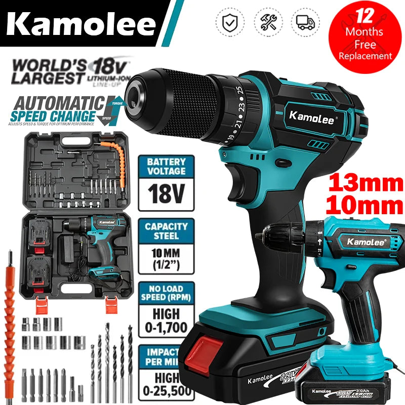 10mm/13mm Brushed Cordless Electric Impact Drill Electric Screwdriver Home DIY Power Tools For Makita 18V Battery