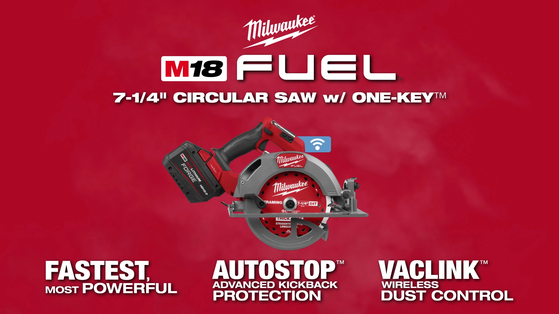 Milwaukee M18 FUEL 7-1/4-inch circular saw with ONE-KEY, AUTOSTOP and VACLINK features